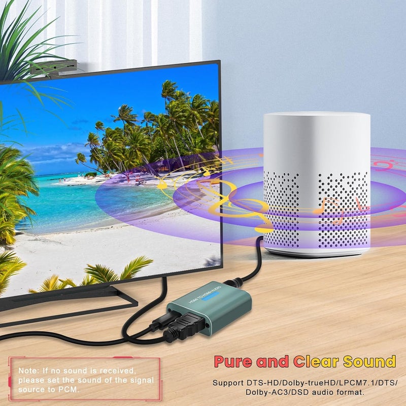 AMANKA موزع صوت HDMI 4K، محول فيديو وصوت HDMI إلى Toslink SPDIF يدعم Digital/DTS، PCM HDR10 (لا يدعم ARC) - Image 4